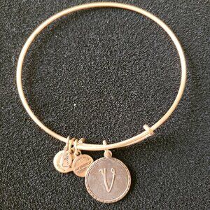 Alex and Ani V Initial Letter Gold Charm  Adjustable Bangle  A-222